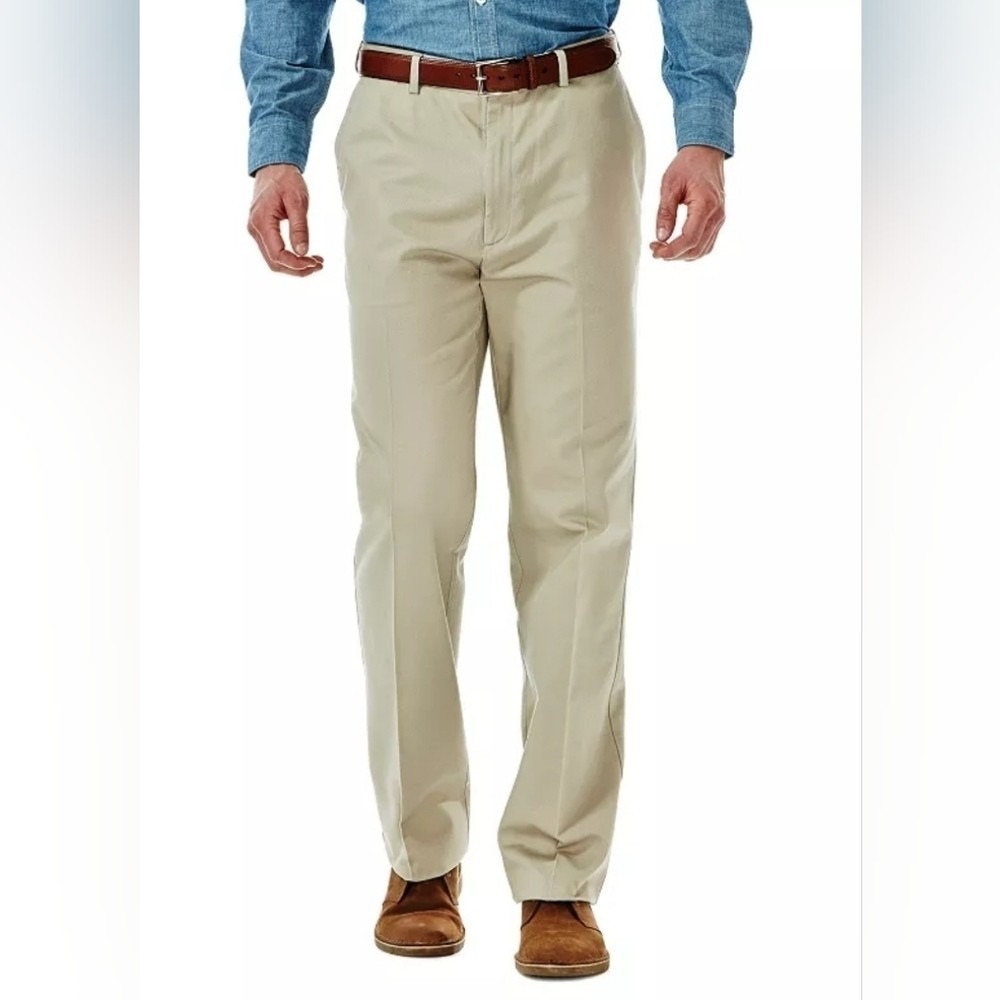 Haggar Work to Weekend Khaki Pants Mens 38x29 Classic Fit Pleated No Iron Chinos